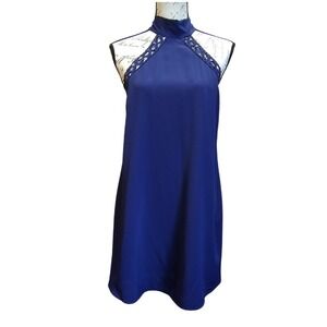 Lulus Any Sway Shape or Form Navy Blue Lace Halter Shift Mini Dress S